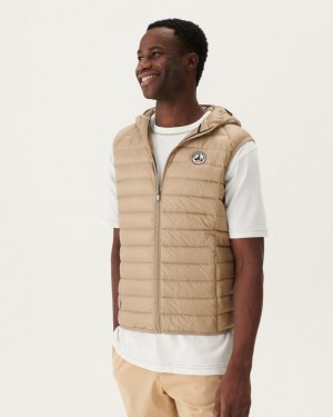 Beige JOTT Pat Hooded Sleeveless Men's Down Jackets | QBT-0425