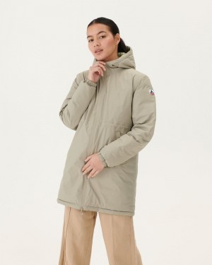 Beige / Light Khaki JOTT Roma Print Long Reversible Women's Puffer Jackets | JSK-8845