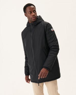 Black JOTT Amsterdam Long Reversible Hooded Men's Puffer Jackets | FKC-8146