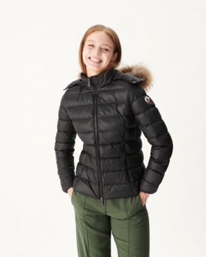 Black JOTT Luxury Extreme Cold Hooded Women's Down Jackets | ZVD-5018