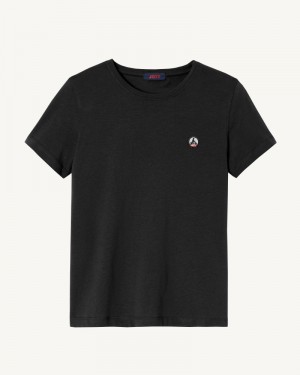 Black JOTT Rosas Round Neck Women's T Shirts | LEH-5657