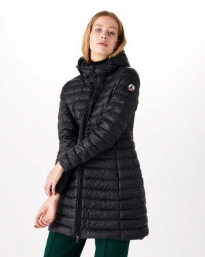 Black JOTT Vero Long Hooded Women's Puffer Jackets | DVJ-5963