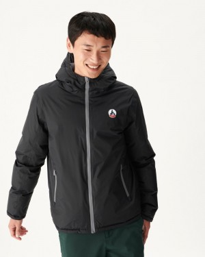 Black / Deep Grey JOTT Aspen Reversible Great Cold Hooded Men's Down Jackets | WOK-1599