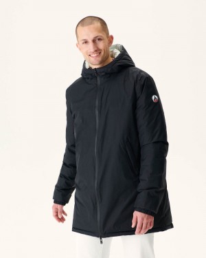 Black / Light Grey JOTT Amsterdam Long Reversible Hooded Men's Down Jackets | CBC-1193