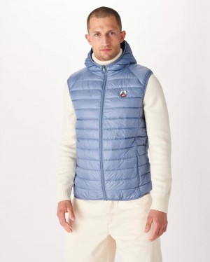 Blue JOTT Pat Hooded Sleeveless Men's Padded Jackets | EJR-4069