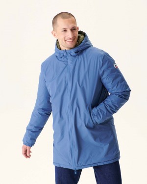 Blue / Olive JOTT Amsterdam Long Reversible Hooded Men's Puffer Jackets | RKP-2230