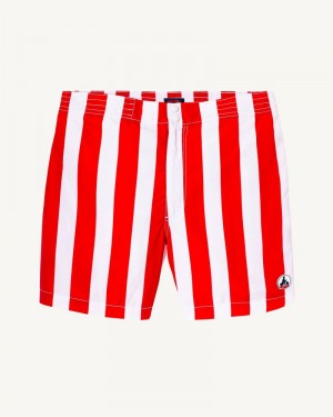 Bright Red Stripe / White JOTT Deauville Men's Swim Shorts | UQE-2175