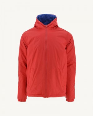 Bright Red / Dark Blue JOTT Vigo Reversible Ultralight Hooded Men's Down Jackets | QNM-0314