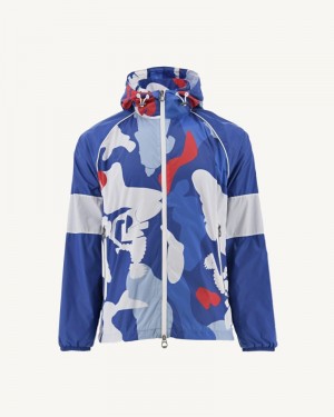 Camo Dark Blue JOTT Mistral Hooded Men's Windbreaker | TAE-3493