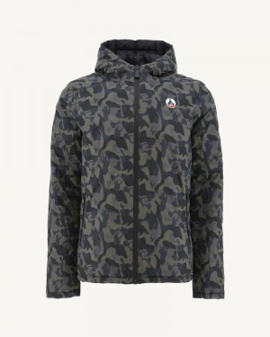 Camo Print / Black JOTT Bergen Reversible Hooded Men's Puffer Jackets | IJX-3919