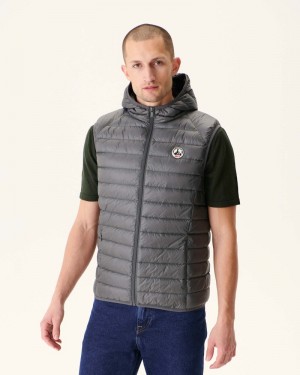 Deep Grey JOTT Pat Hooded Sleeveless Men's Down Jackets | LCA-3416