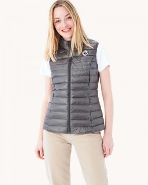 Deep Grey JOTT Seda Light Sleeveless Women's Down Jackets | KRU-7152