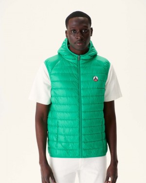 Green JOTT Pat Hooded Sleeveless Men's Down Jackets | DPQ-5849