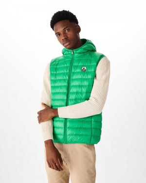 Green JOTT Pat Hooded Sleeveless Men's Down Jackets | HNM-3252