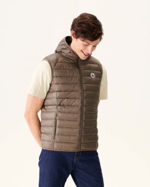 Grey Brown JOTT Pat Hooded Sleeveless Men's Padded Jackets | QBA-4427