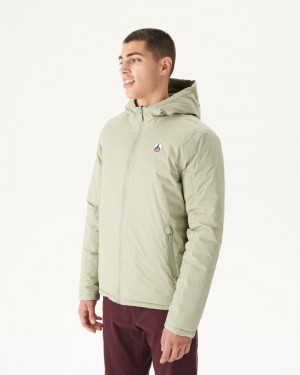 Grey Green / Olive JOTT Bergen Reversible Hooded Men's Puffer Jackets | XEU-9462