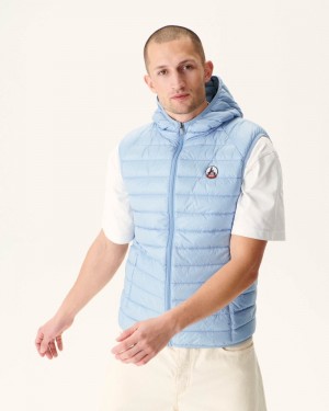 Light Blue JOTT Pat Sleeveless Hooded Men's Padded Jackets | JEO-5712