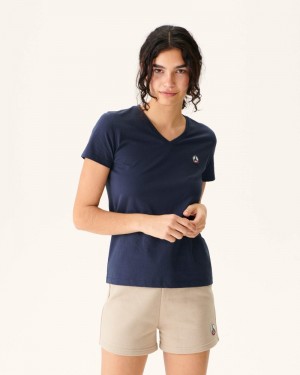 Navy JOTT Cancun Plain V-neck Organic Cotton Women's T Shirts | CBN-4772