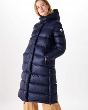 Navy JOTT Karachi Grand Cold Long Hooded Women's Down Jackets | UFD-8005