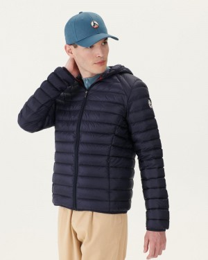 Navy JOTT Nico Lightweight Hooded Men's Down Jackets | REZ-4330