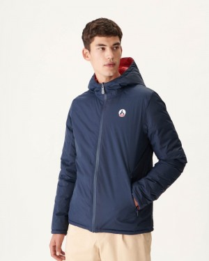 Navy / Red JOTT Bergen Reversible Hooded Men's Down Jackets | JHG-7771