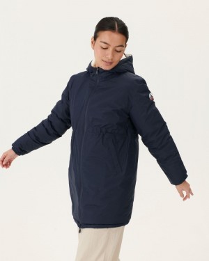 Navy / White JOTT Roma Long Reversible Women's Down Jackets | GVR-6675