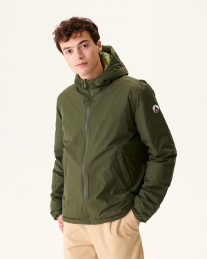 Olive JOTT Bergen Reversible Hooded Men's Down Jackets | GBD-1061