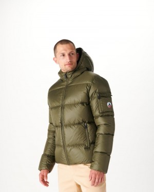 Olive JOTT Extreme Cold Java Hooded Men's Down Jackets | YCX-9642