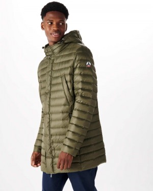 Olive JOTT Florent Lightweight Hooded Men's Down Jackets | CUQ-3856