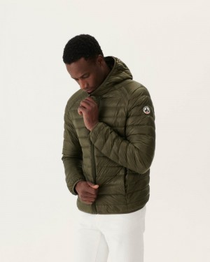 Olive JOTT Nico Lightweight Hooded Men's Down Jackets | QWM-8453