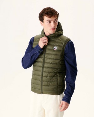 Olive JOTT Pat Hooded Men's Gilet | NQB-2030