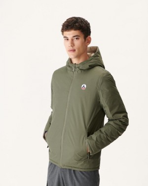 Olive / Beige JOTT Bergen Reversible Hooded Men's Puffer Jackets | FZA-8976