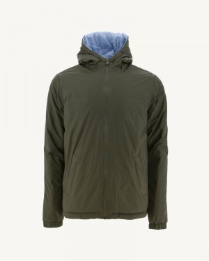 Olive / Light Blue JOTT Vigo Reversible Ultralight Hooded Men's Down Jackets | ZPP-6589