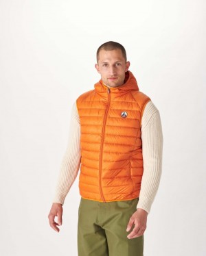 Orange JOTT Pat Hooded Sleeveless Men's Down Jackets | JZS-1114