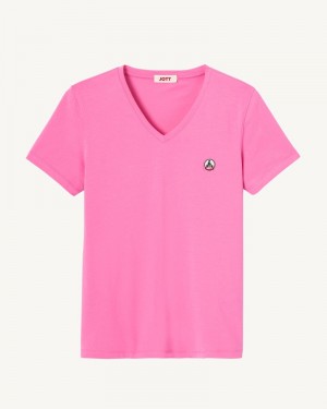 Pink JOTT Cancun Plain V-neck Organic Cotton Women's T Shirts | KKU-6751