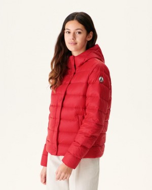 Red JOTT Jane Straight Hooded Women's Padded Jackets | JWU-2566