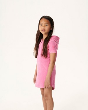 White JOTT Mini Hot Pink Hooded Cotton Terry Kids' Dress | PEL-1371