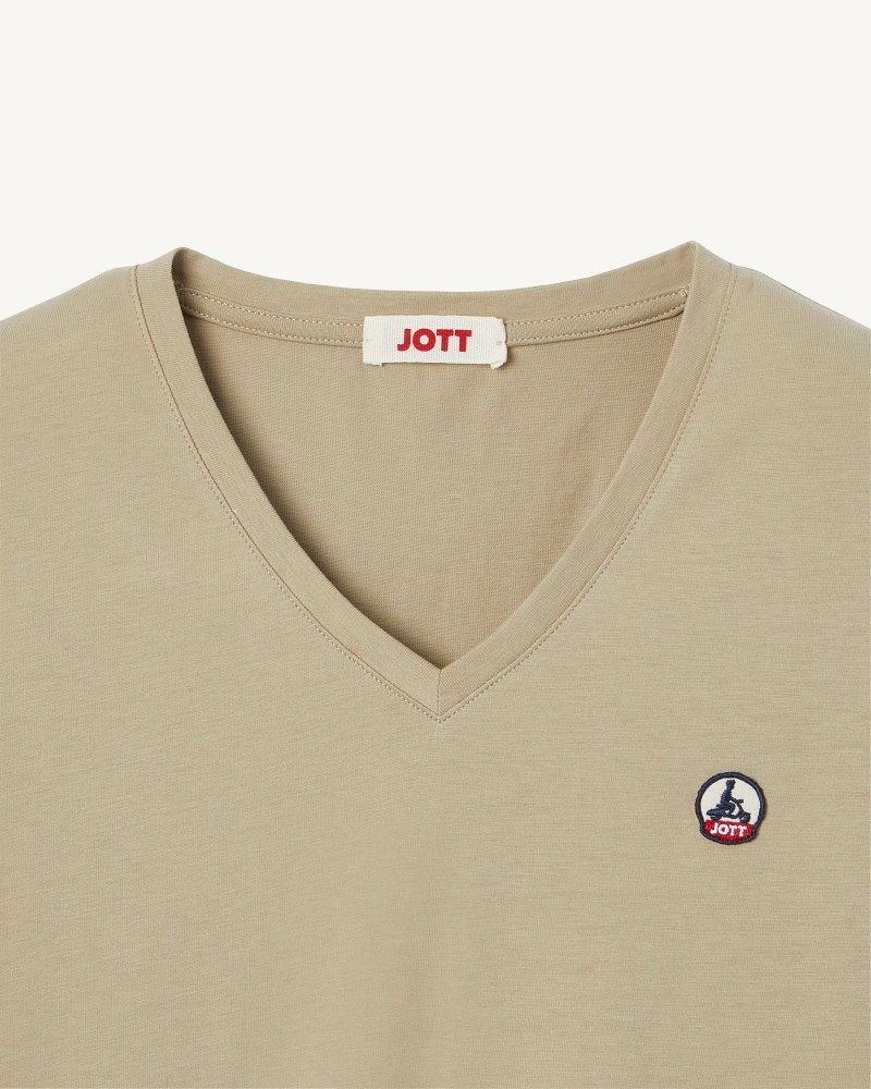 Beige JOTT Cancun Plain V-neck Organic Cotton Women's T Shirts | KEO-9724