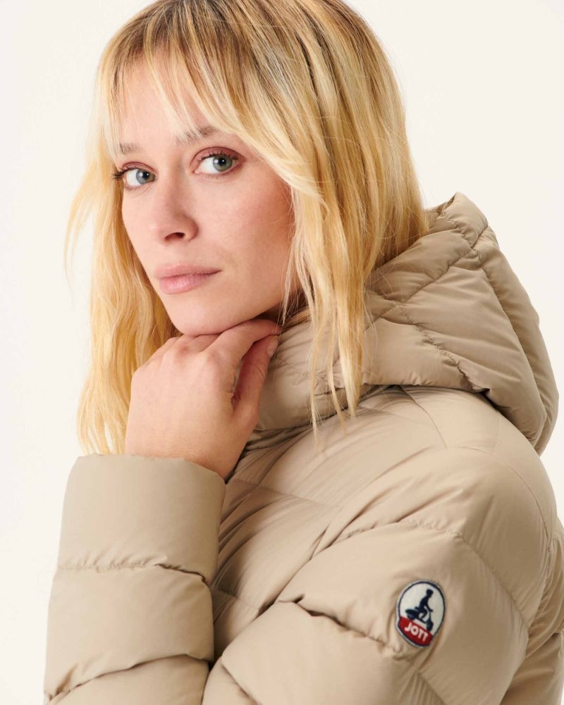 Beige JOTT Jane Straight Hooded Women's Padded Jackets | AGG-4672