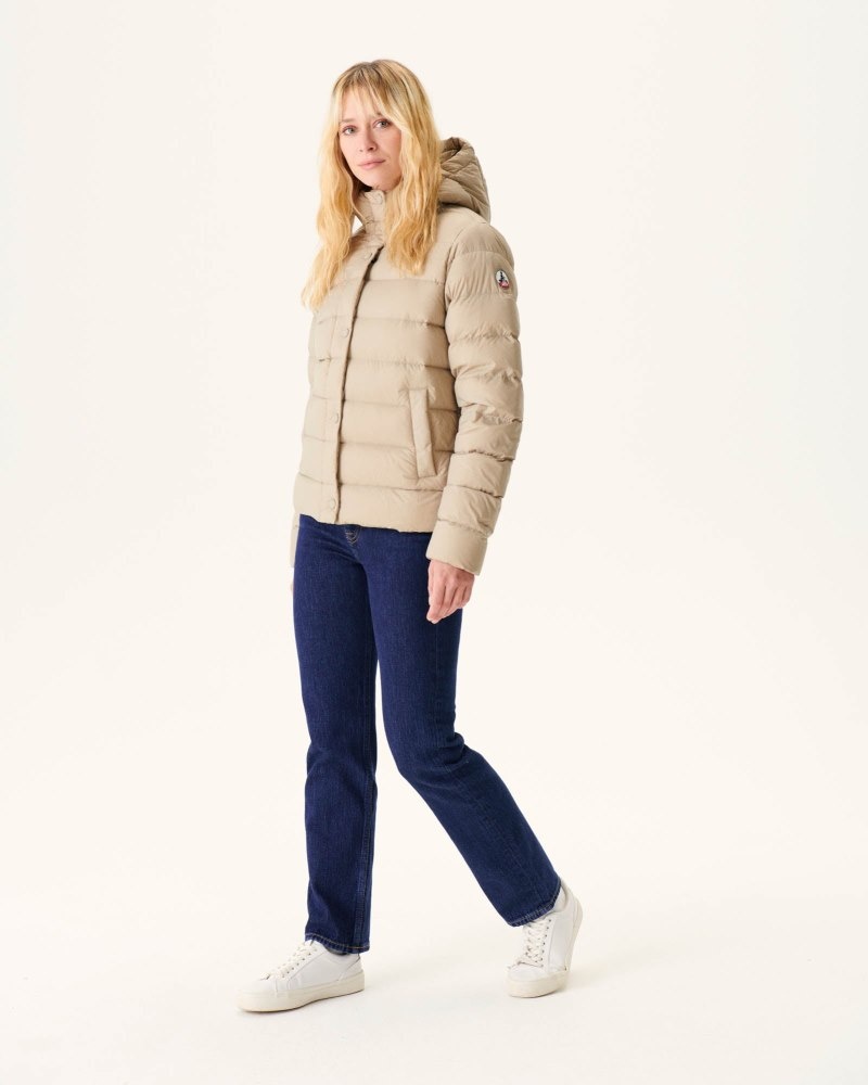 Beige JOTT Jane Straight Hooded Women's Padded Jackets | AGG-4672