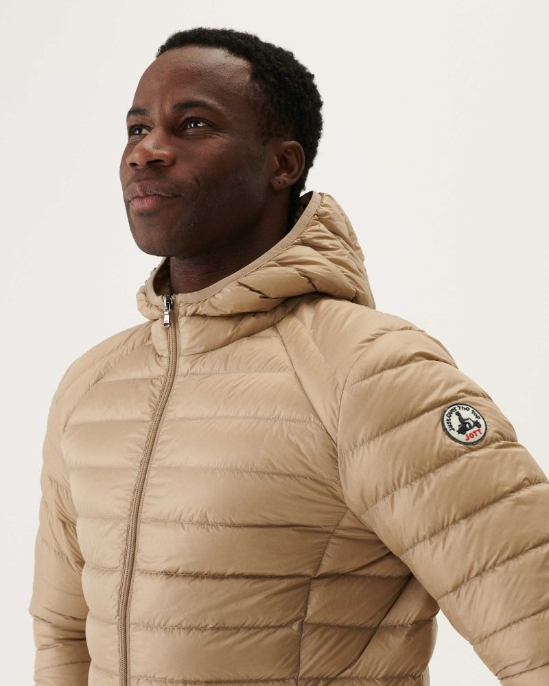 Beige JOTT Nico Light Hooded Men's Down Jackets | COW-9912