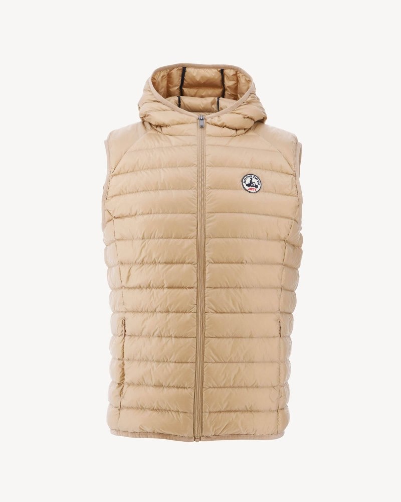 Beige JOTT Pat Hooded Sleeveless Men's Down Jackets | QBT-0425