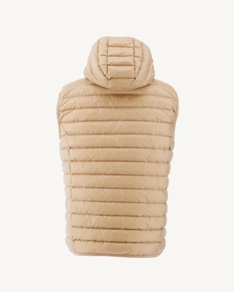 Beige JOTT Pat Hooded Sleeveless Men's Down Jackets | QBT-0425