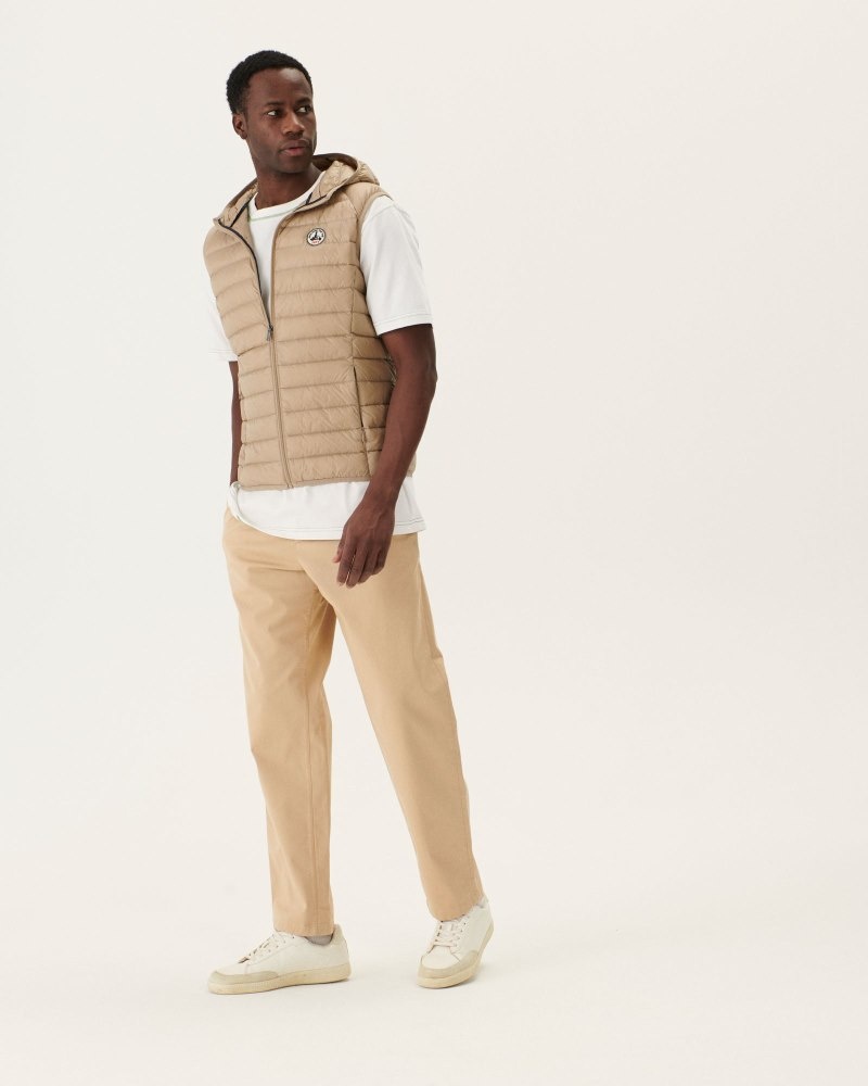 Beige JOTT Pat Hooded Sleeveless Men's Down Jackets | QBT-0425