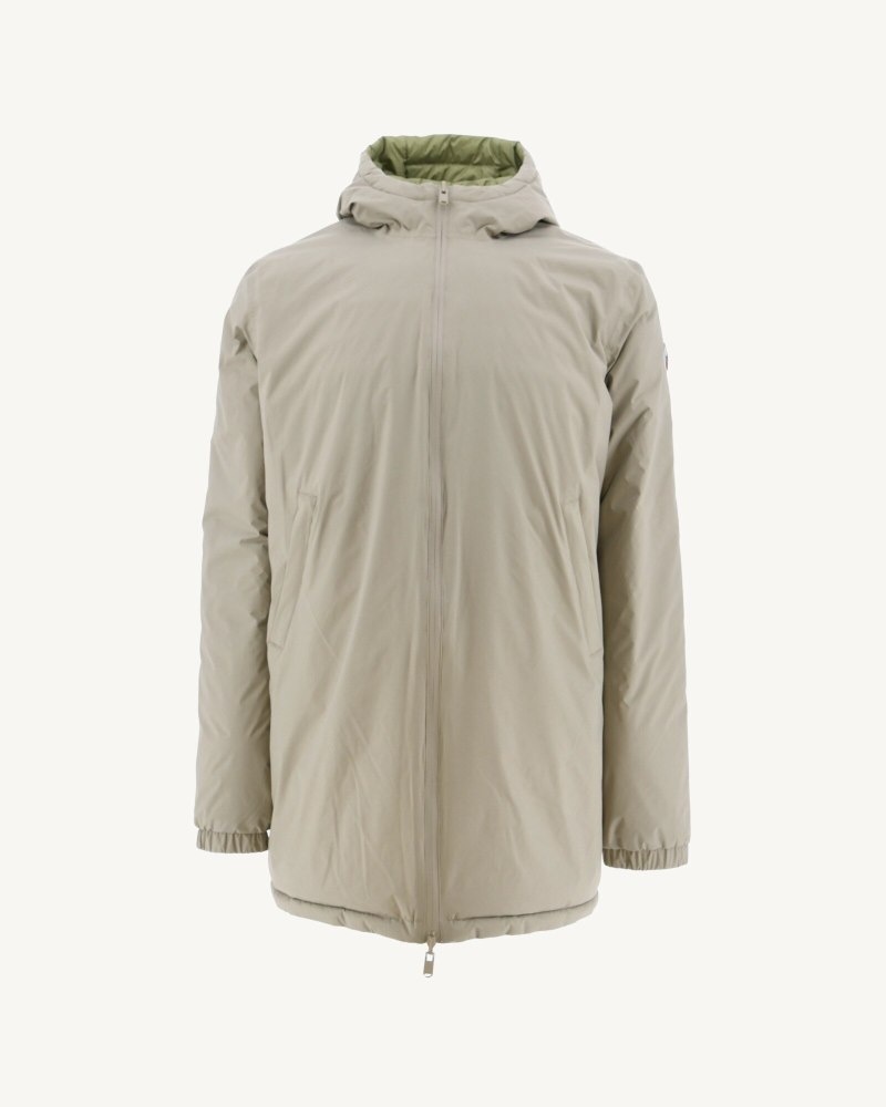 Beige / Light Khaki JOTT Amsterdam Long Reversible Hooded Men's Puffer Jackets | RSE-1435