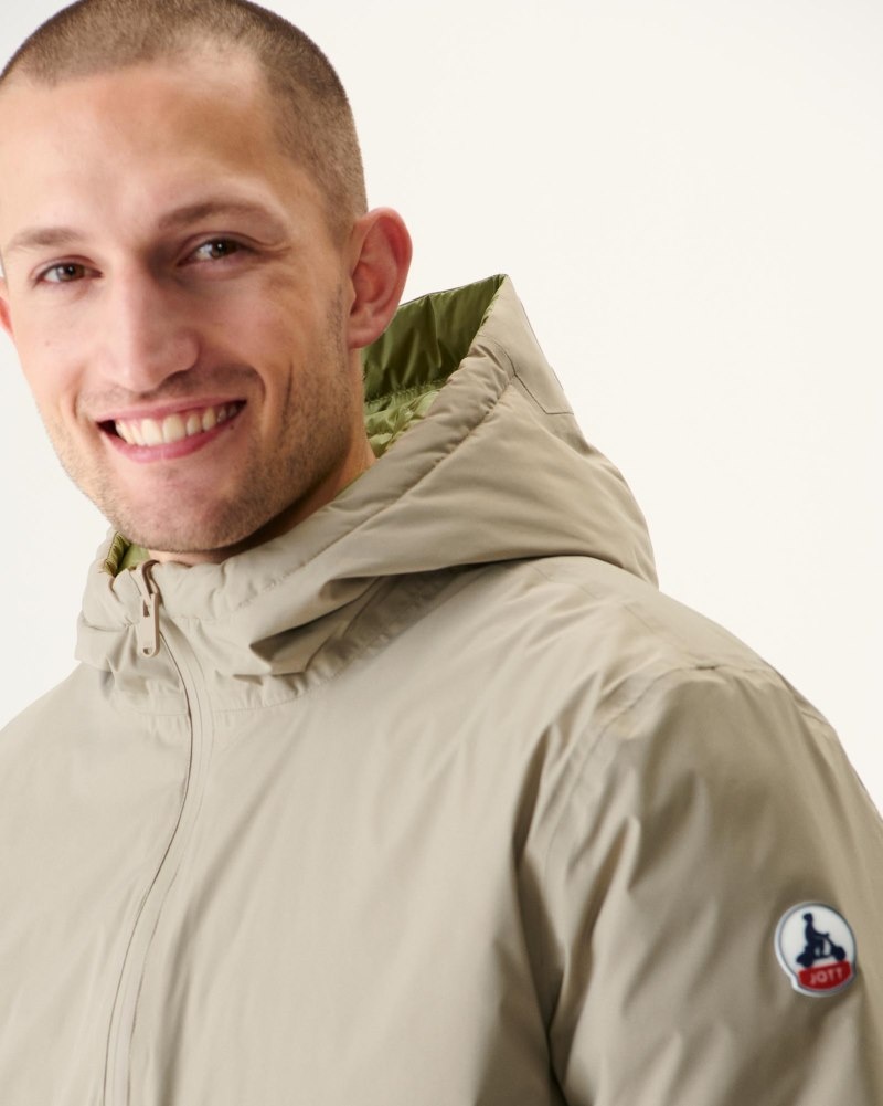 Beige / Light Khaki JOTT Amsterdam Long Reversible Hooded Men's Puffer Jackets | RSE-1435