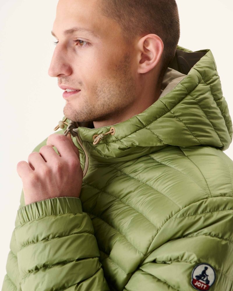 Beige / Light Khaki JOTT Amsterdam Long Reversible Hooded Men's Puffer Jackets | RSE-1435