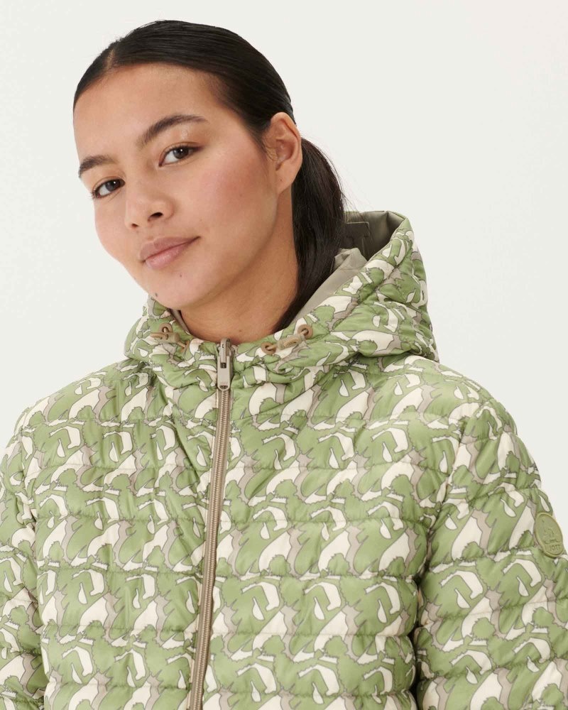 Beige / Light Khaki JOTT Roma Print Long Reversible Women's Puffer Jackets | JSK-8845