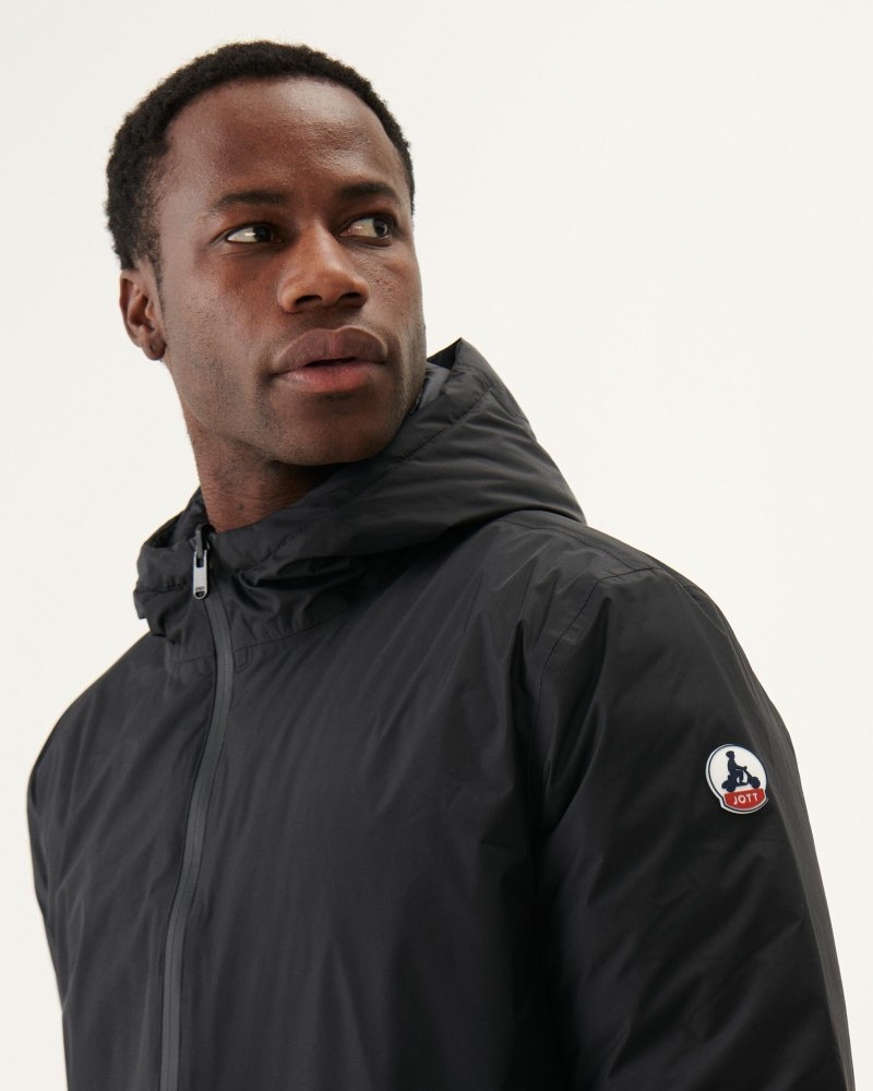 Black JOTT Amsterdam Long Reversible Hooded Men's Puffer Jackets | FKC-8146