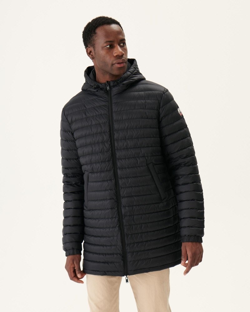 Black JOTT Amsterdam Long Reversible Hooded Men's Puffer Jackets | FKC-8146